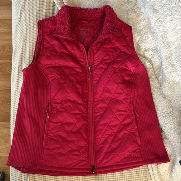 L.L. Bean Quilted Vest 1X Hot Pink Magenta Zip Pockets Fleece Lined - Picture 13 of 16